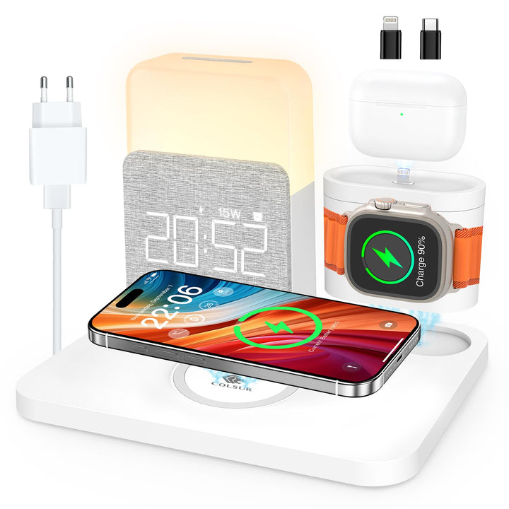 COLSUR 5 in 1 Ladestation für Apple Watch iPhone Airpods,15W Schnell Wireless Charger für iPhone 17/