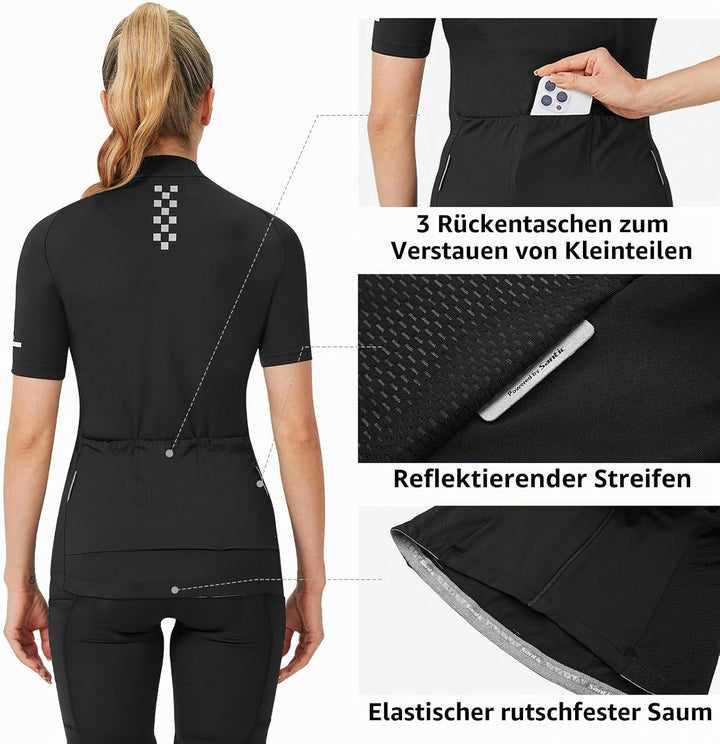 Santic Radtrikot Damen Kurz Fahrradtrikot Damen Fahrrad Shirt, Schwarz