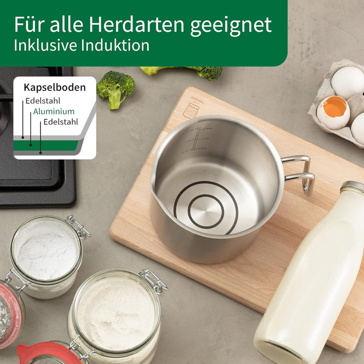 FACKELMANN Chefkoch Milch-Topf Ø14 cm München aus Edelstahl – Hochwertiger Kochtopf Ausschüttfunktio