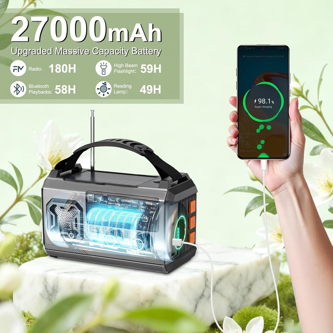 LIFOCI Kurbelradio - 27000mAh Notfallradio mit Kurbel und Solar, Tragbar Solar Notfall Radio mit AM/