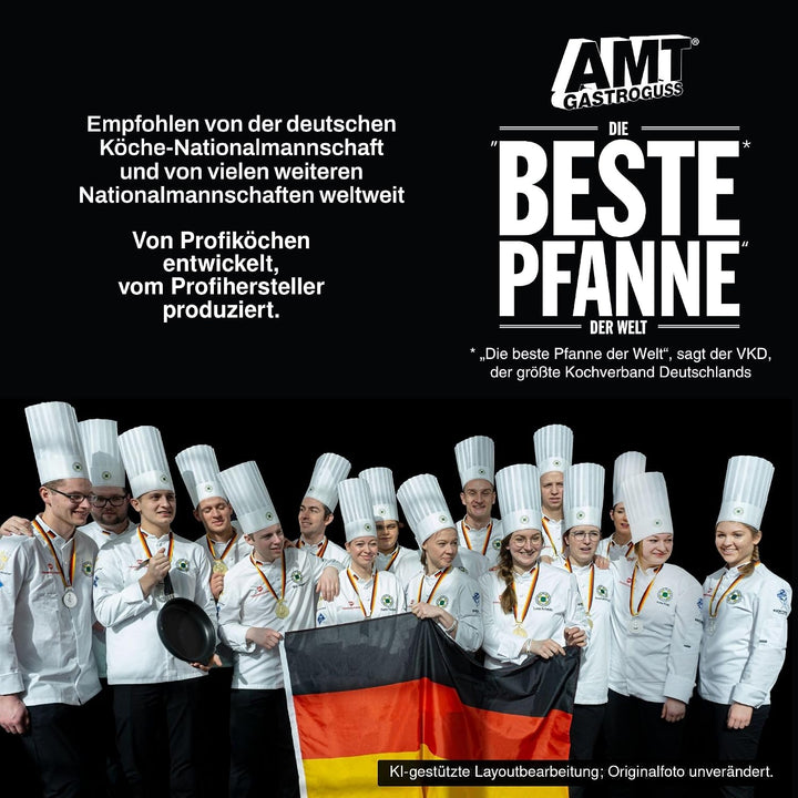 AMT Gastroguss Bratpfanne 32 cm Ø Schwenkpfanne 4 cm hoch, fester Stiel, nicht induktionsgeeignet, L