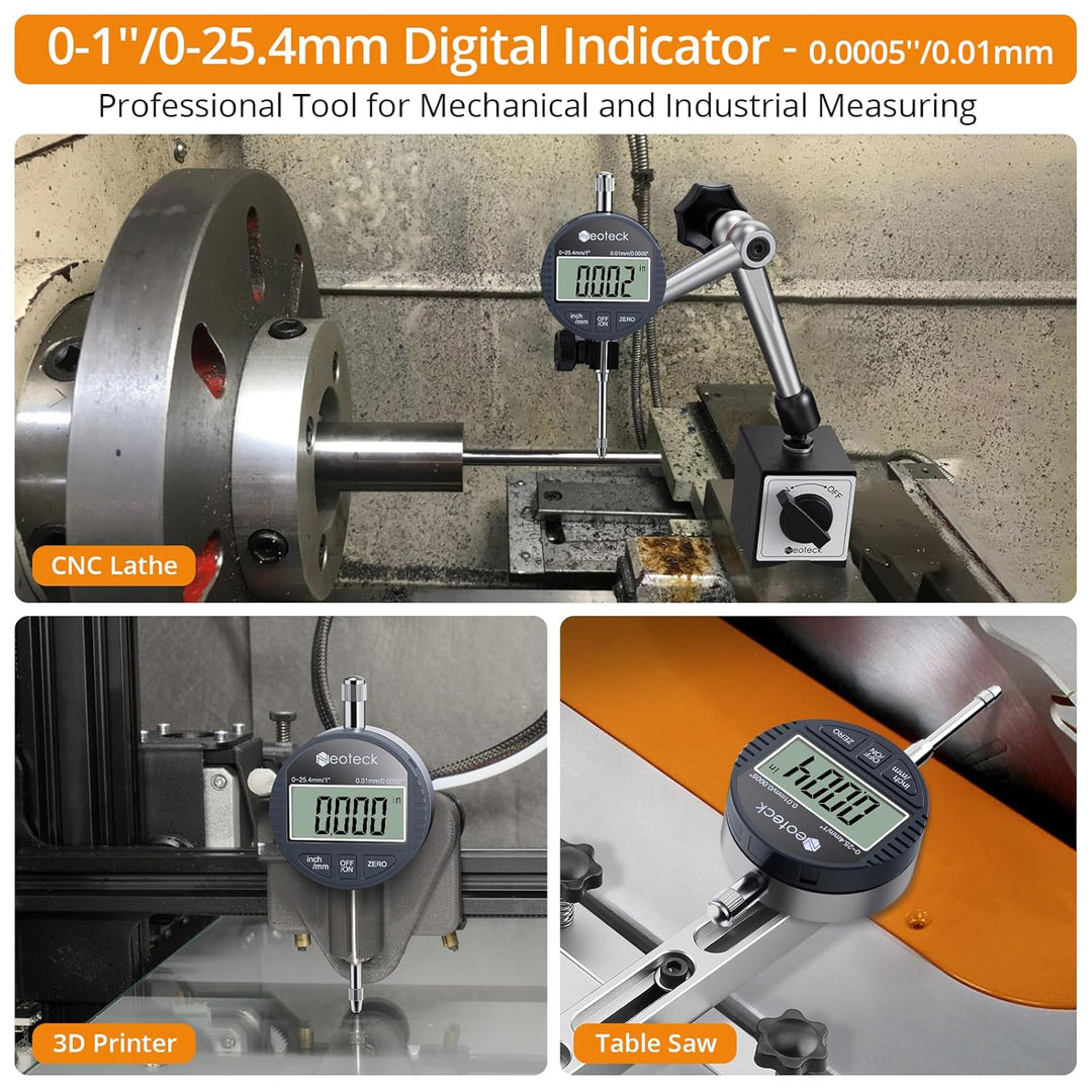 Neoteck Digitale Messuhr 0.01/0.0005'' Digital Messuhr Messtaster 0-25.4mm/1'' Digital Dial Indicato