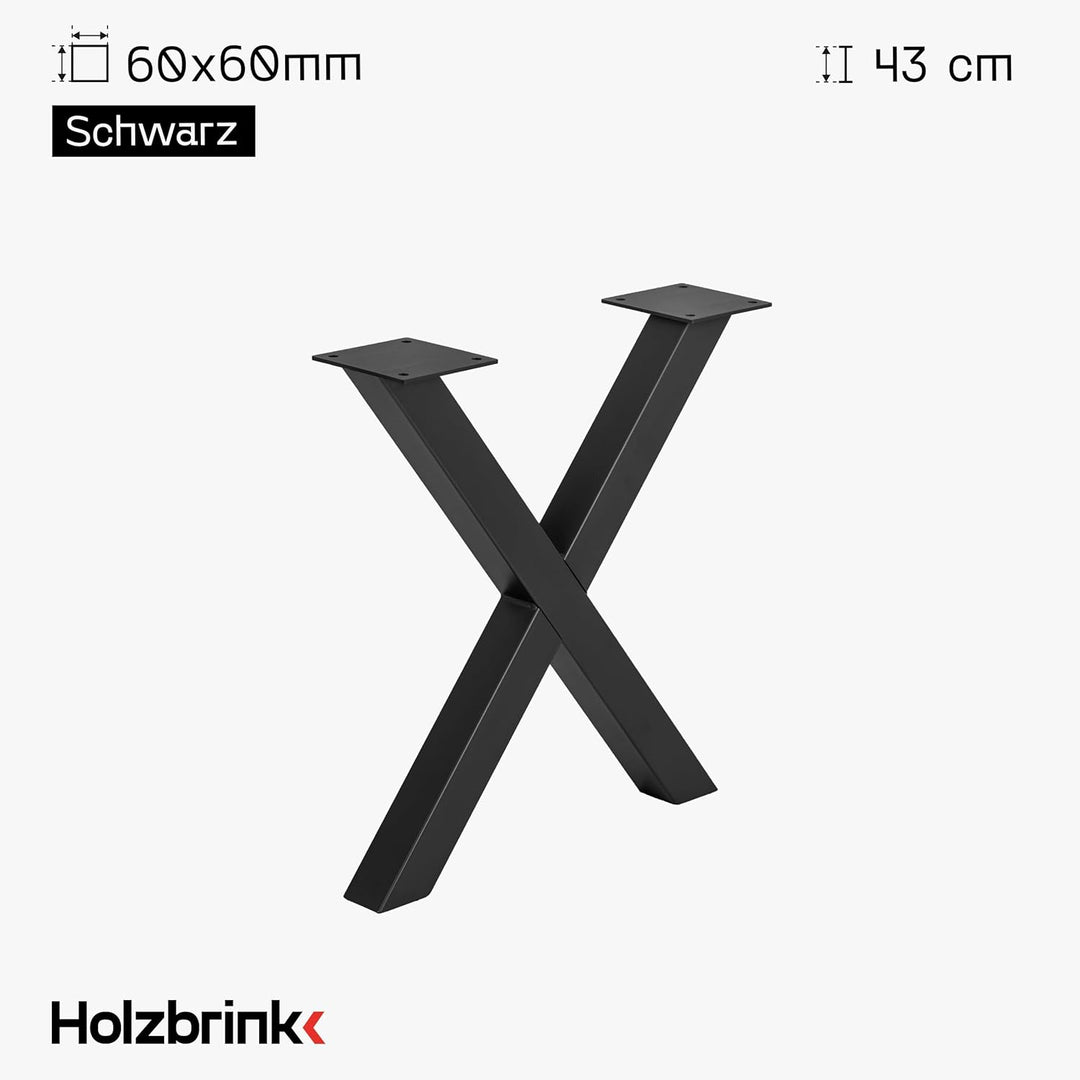 HOLZBRINK Tischbeine Metall Schwarz X-Form | Design Tischkufen/Tischgestell für Couchtisch, Esstisch