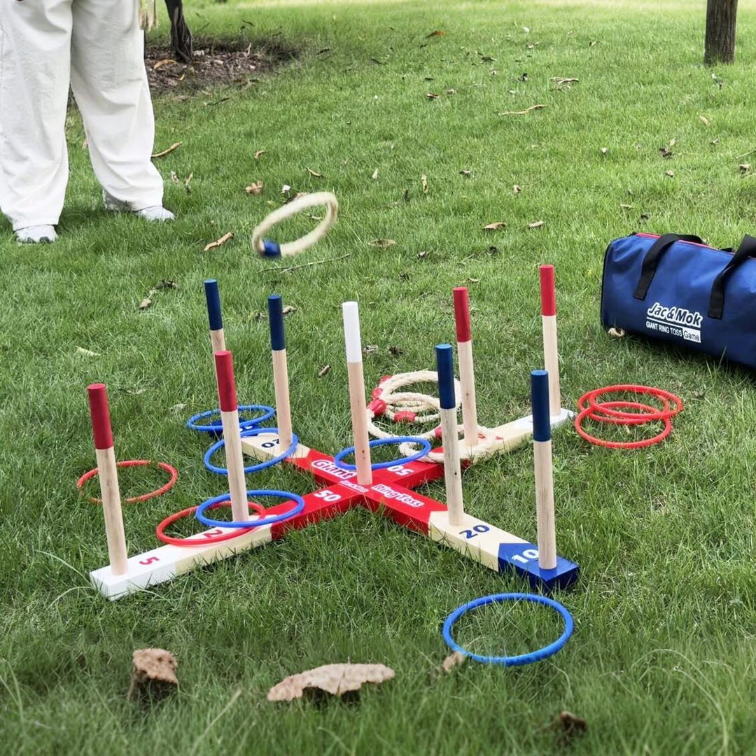 Ringwurfspiel Wurfspiele Ring Toss Game Holz Ringe Werfen Spiel mit Tragetasche L 10 pcs Rope Rings