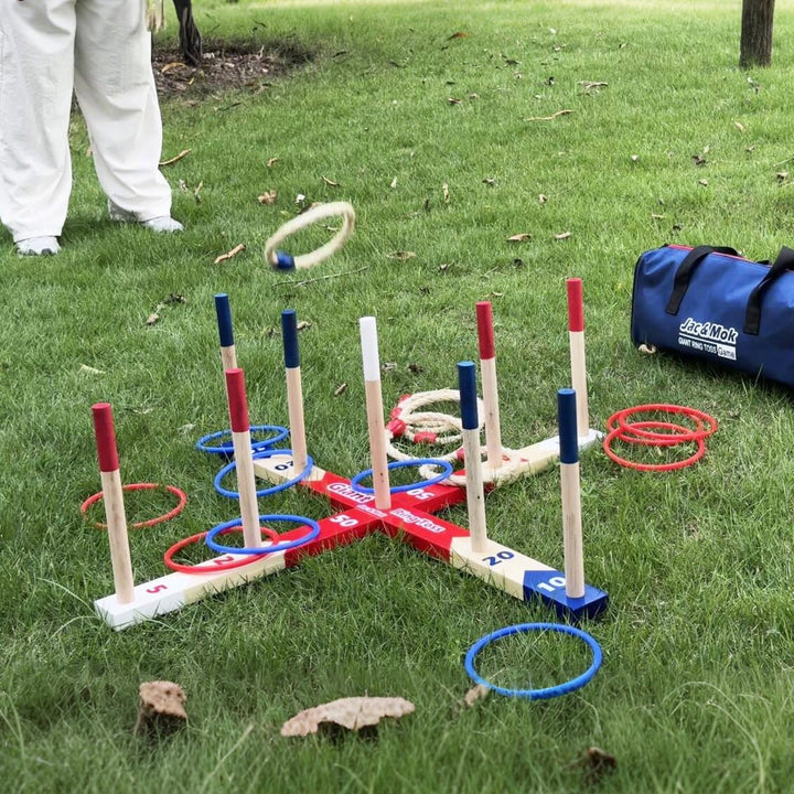 Ringwurfspiel Wurfspiele Ring Toss Game Holz Ringe Werfen Spiel mit Tragetasche L 10 pcs Rope Rings