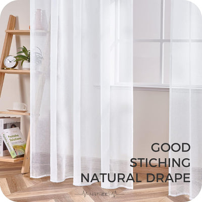 MRTREES Gardinen mit Kräuselband Stores Gardinen Weiss kurz transparent 122X140cm (HXB) Schlaufensch