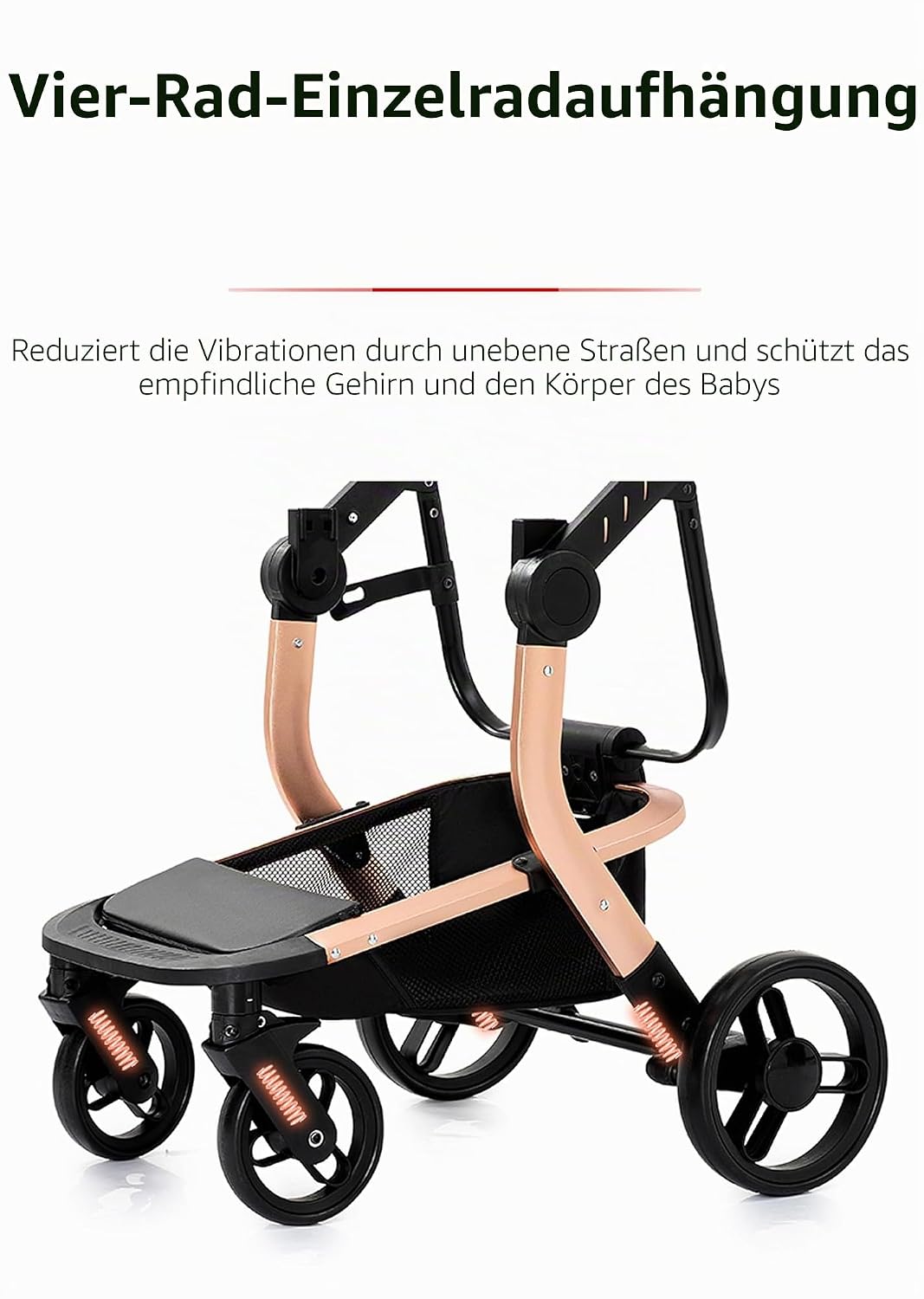MoLi PU-Leder Kinderwagen 3 in 1, Kinderwagen mit Umkehrbarem Doppelschiebemodus, Buggy Grosser Bequ