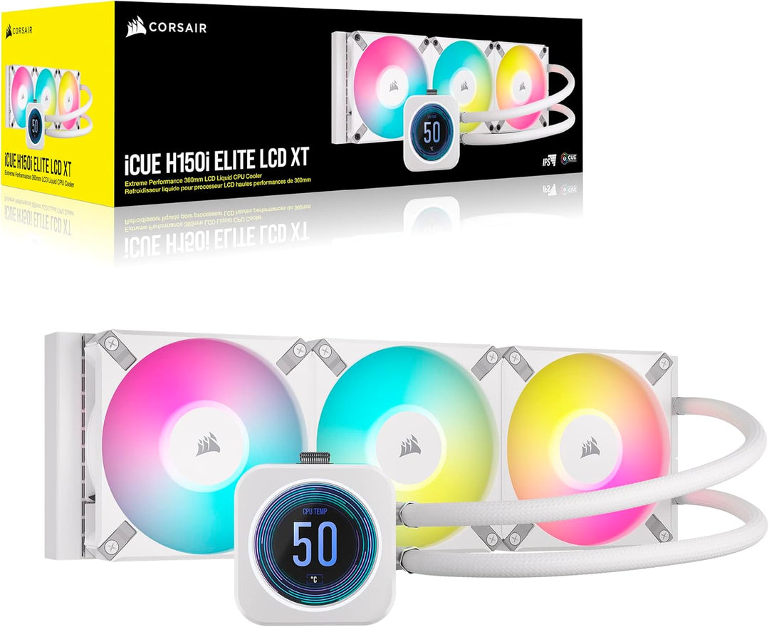 Corsair iCUE H150i Elite LCD XT Flüssig-CPU-Kühler - IPS-LCD-Bildschirm - DREI AF120 RGB Elite-Lüfte
