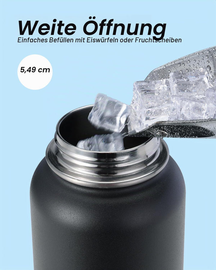 Coolflask Isolierte Edelstahl-Trinkflasche 946 ml mit Strohhalm, 3 Deckel Magic Black 946 ml, Magic
