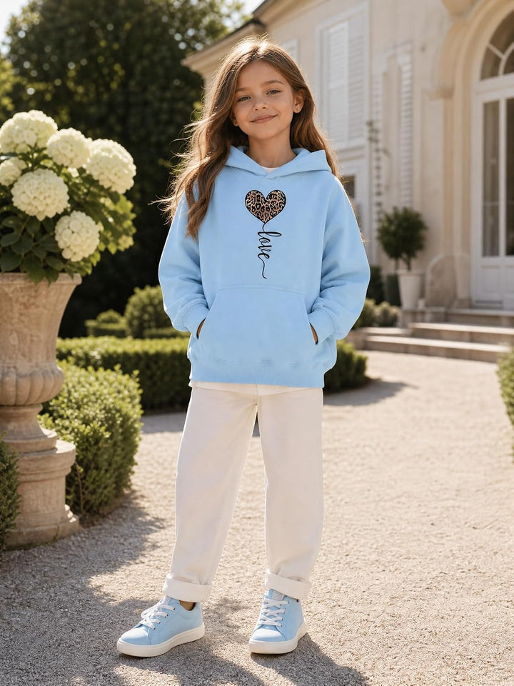 Hoodie Mädchen Kapuzenpullover Leopard Drucke Sweatshirt mit Kapuzen Casual Baumwolle Pullover Langa