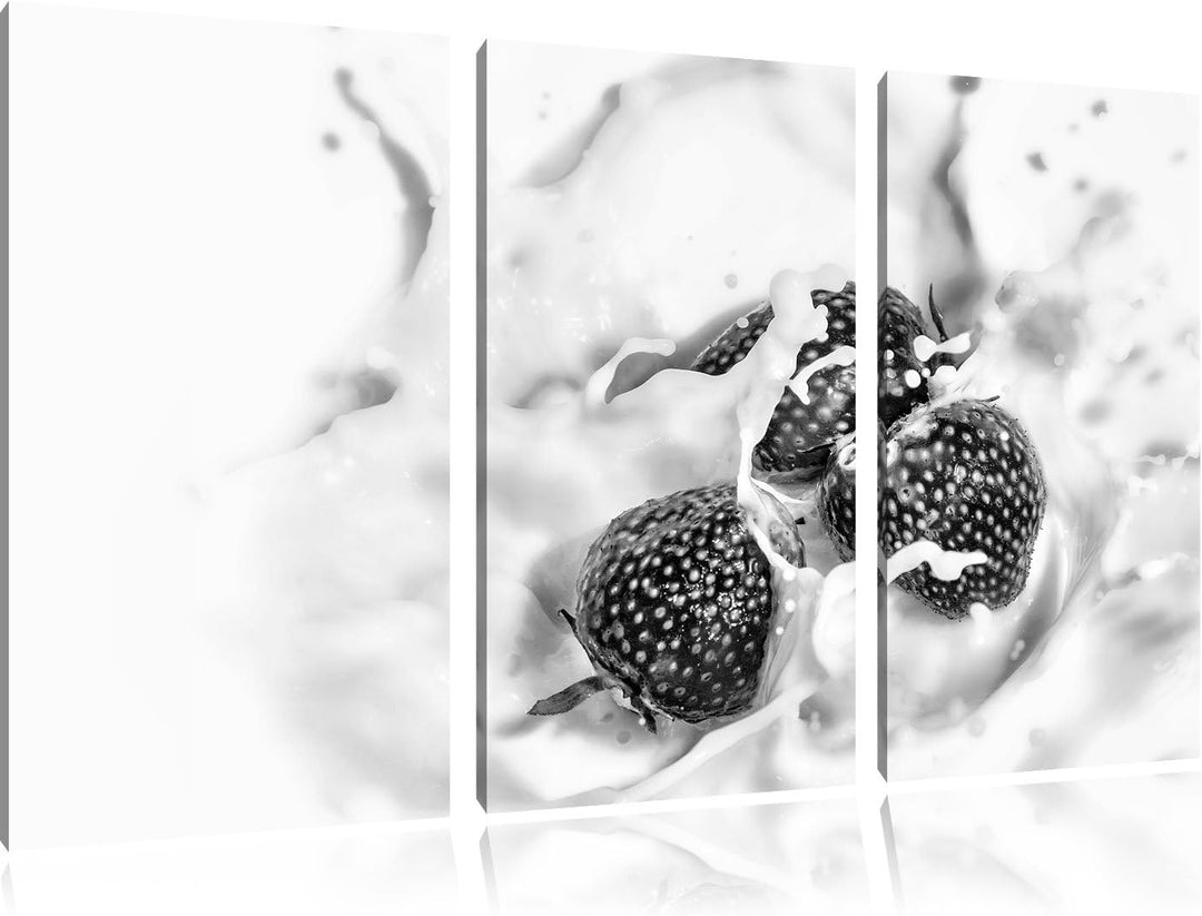 Pixxprint Erdbeermilch als Leinwandbild/Grösse: 3 Teilig (120x80) cm/Wandbild/Kunstdruck/fertig besp