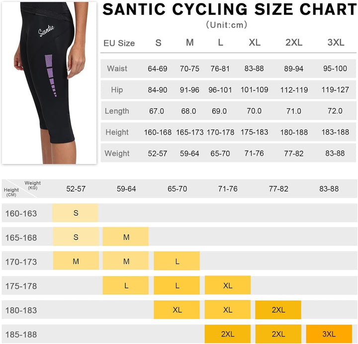 Santic Fahrradhose Damen Gepolstert 3/4 Radsport Hosen Für Damen Bike Shorts mit Taschen UPF50+ Elas