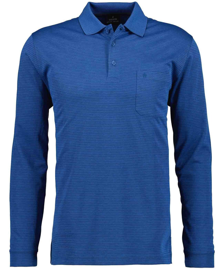 RAGMAN Herren Softknit-Polo Fineliner, Langarm S Blau-melange-765, S Blau-melange-765
