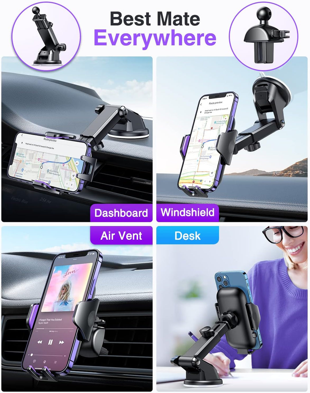 VANMASS Handy Halterung Auto 2024 Neuste Farbe Lila Version 3 in 1 Handyhalter für Auto Saugnapf & L