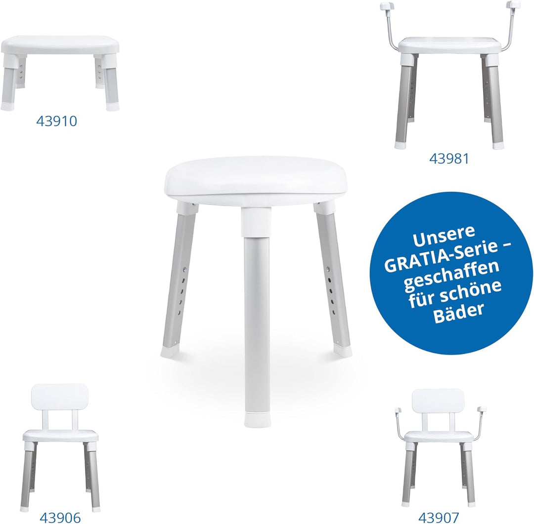Weinberger Drehbarer Duschhocker Badstuhl | Runde Sitzfläche | 3 Beine | Verriegelung| Höhenverstell