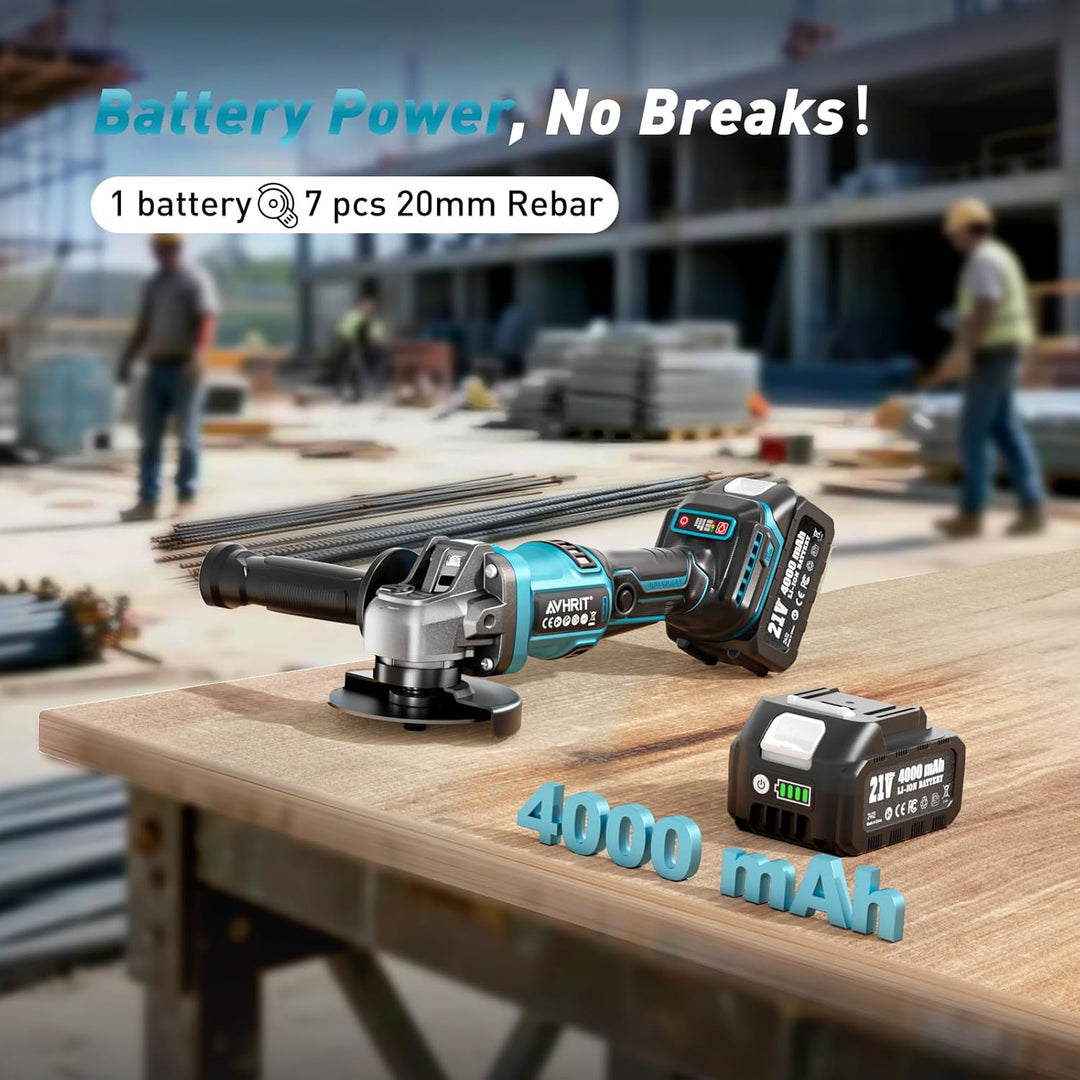 Akku Winkelschleifer, 125mm Akku Trennschleifer mit 1 Stück 4000mAH Akku, LED-Anzeige, Bürstenloser