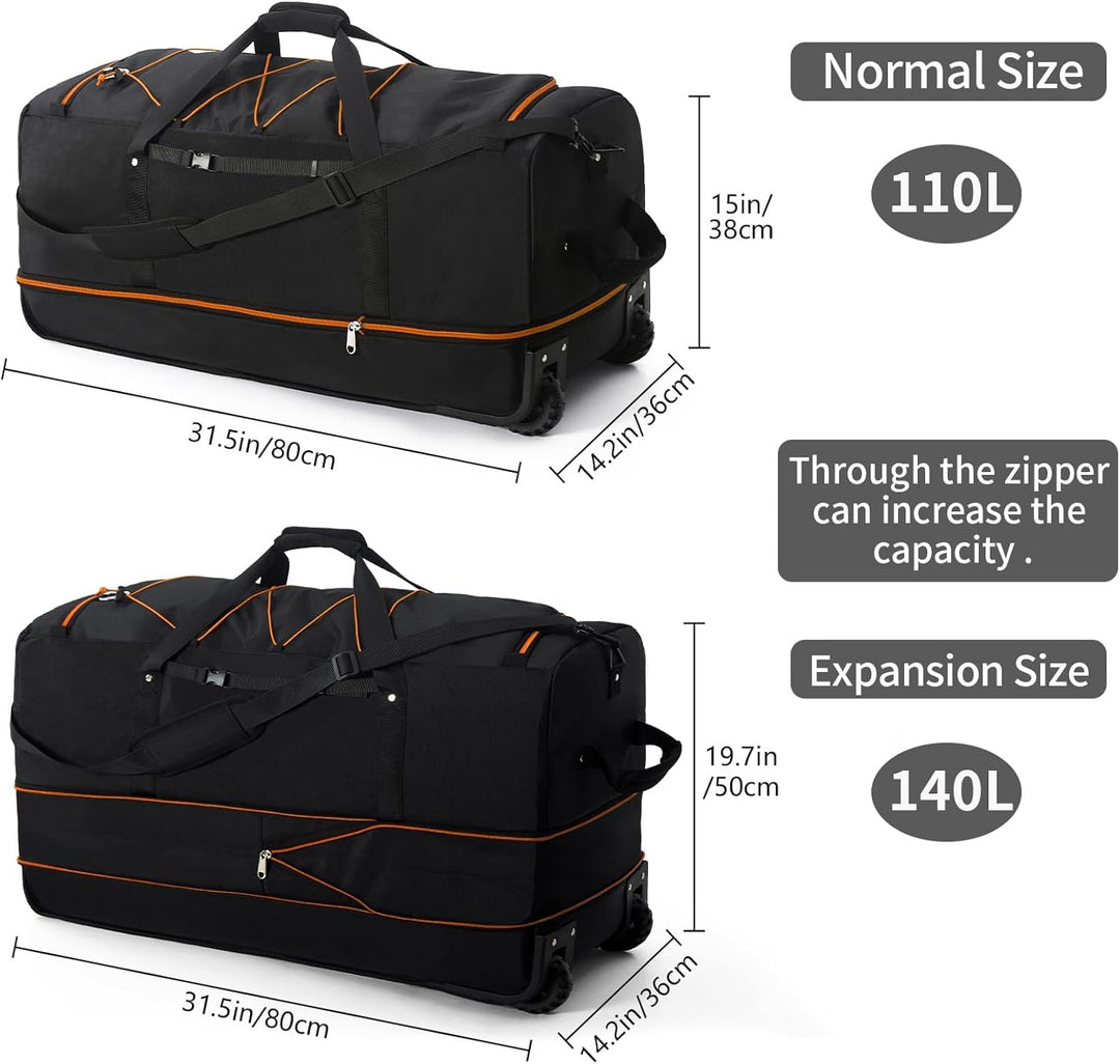 Vomgomfom 32" 110L Erweiterbar 140L Reisetasche mit 2-Inline-Rädern, Faltbare Extra Grosse Sporttasc