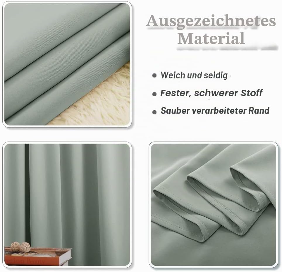 Pony Dance Kinderzimmer Gardinen Salbeigrün - Schlaufenschal 2er Set H 245 x B 140 cm Thermovorhang