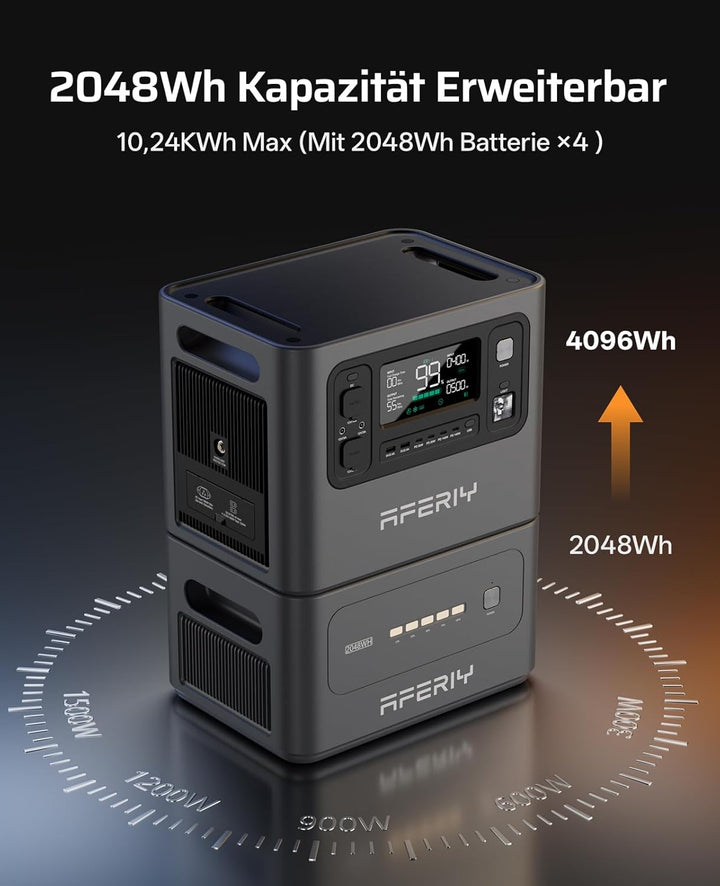 AFERIY 2800W2048Wh Tragbare Powerstation, Erweiterbar auf 10240Wh, Camping | Solargenerator 1,3Std S