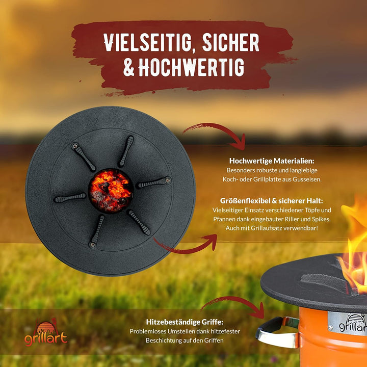 grillart® Raketenofen Outdoor “Powertrain” (mit Tragetasche) orange – effizienter Holzofen als Campi