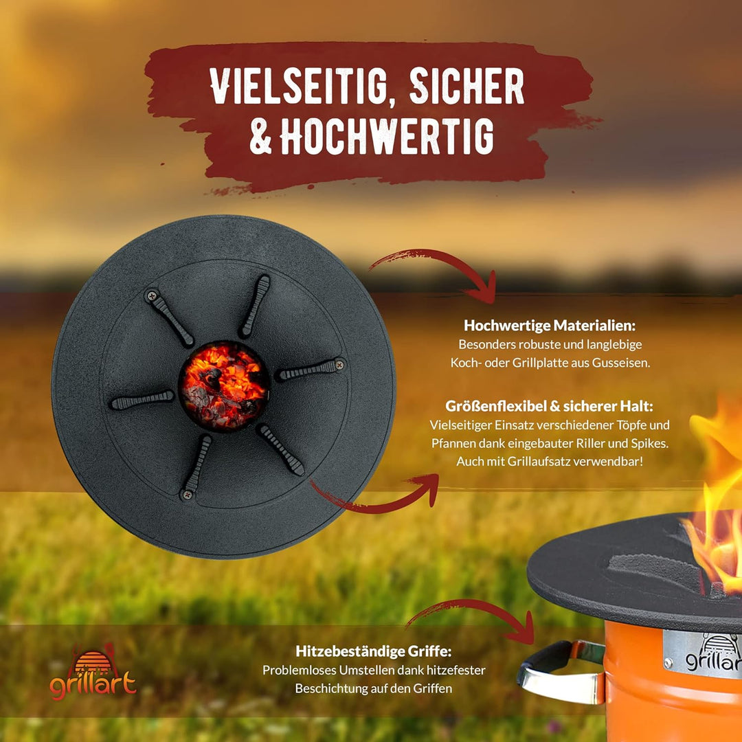 grillart® Raketenofen Outdoor “Powertrain” orange – effizienter Holzofen als Campingkocher für Dutch