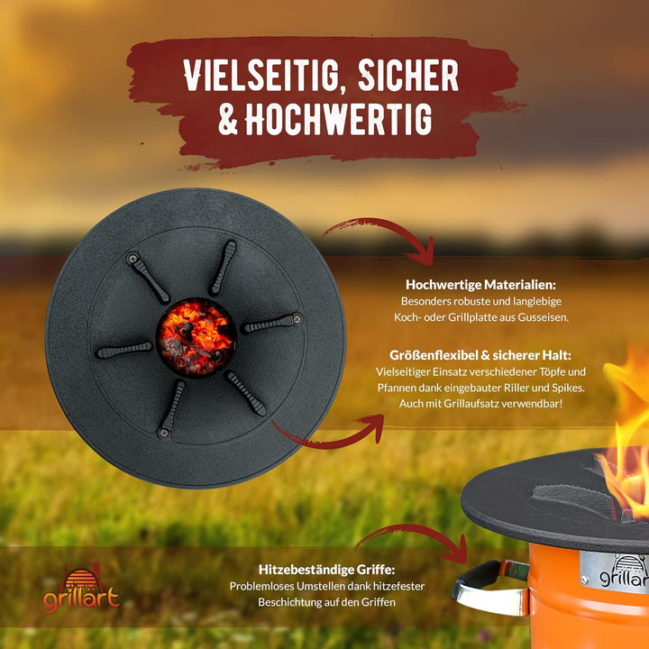 grillart® Raketenofen Outdoor “Powertrain” orange – effizienter Holzofen als Campingkocher für Dutch