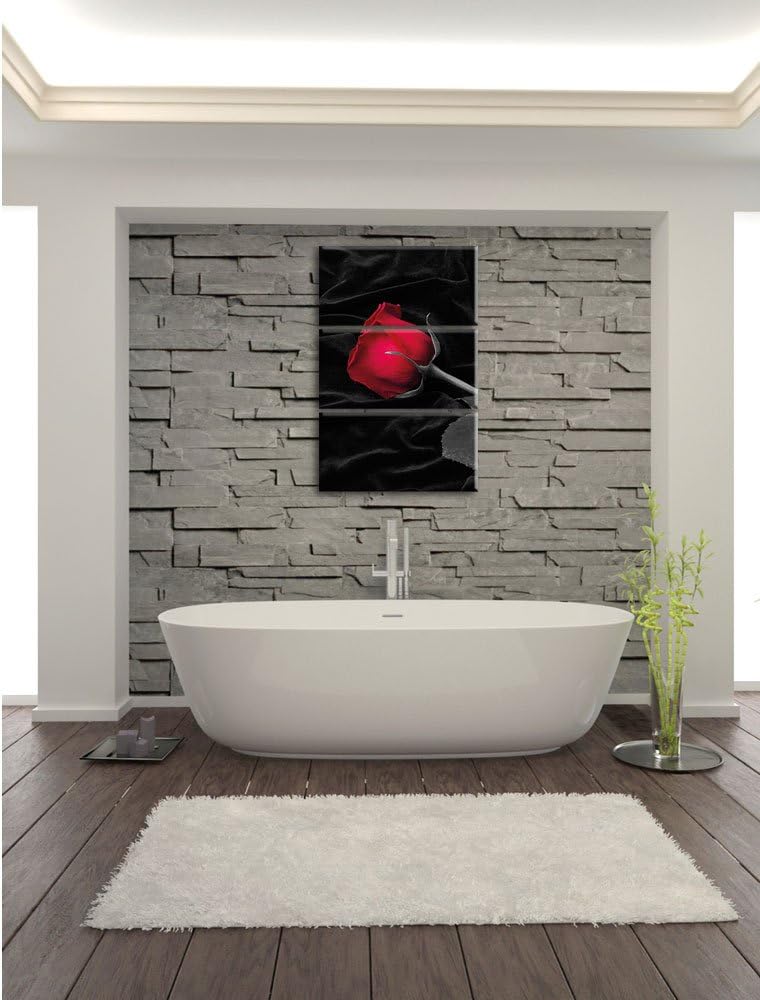 Pixxprint rote Rose gebettet auf schwarzem Samt als Leinwandbild/Grösse: 3 Teilig (120x80 cm) cm/Wan