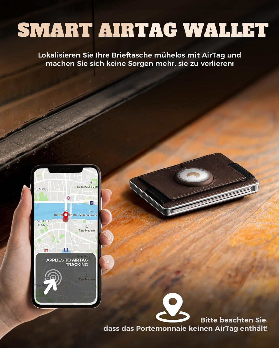 Airtag Slim Wallet Herren mit XXL Münzfach für 15+ Münzen I Kartenetui mit Bargeldfach I Kartenetui