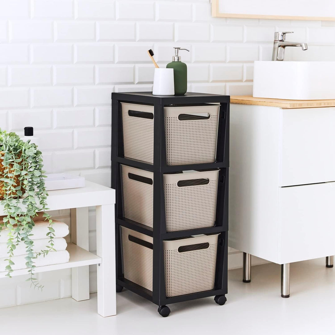 Rotho Brisen Rollcontainer mit 3 Schubladen, Kunststoff (PP recycelt), Cappuccino, 3 x 16 l (36,6 x