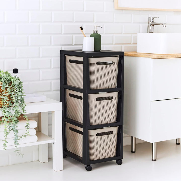 Rotho Brisen Rollcontainer mit 3 Schubladen, Kunststoff (PP recycelt), Cappuccino, 3 x 16 l (36,6 x