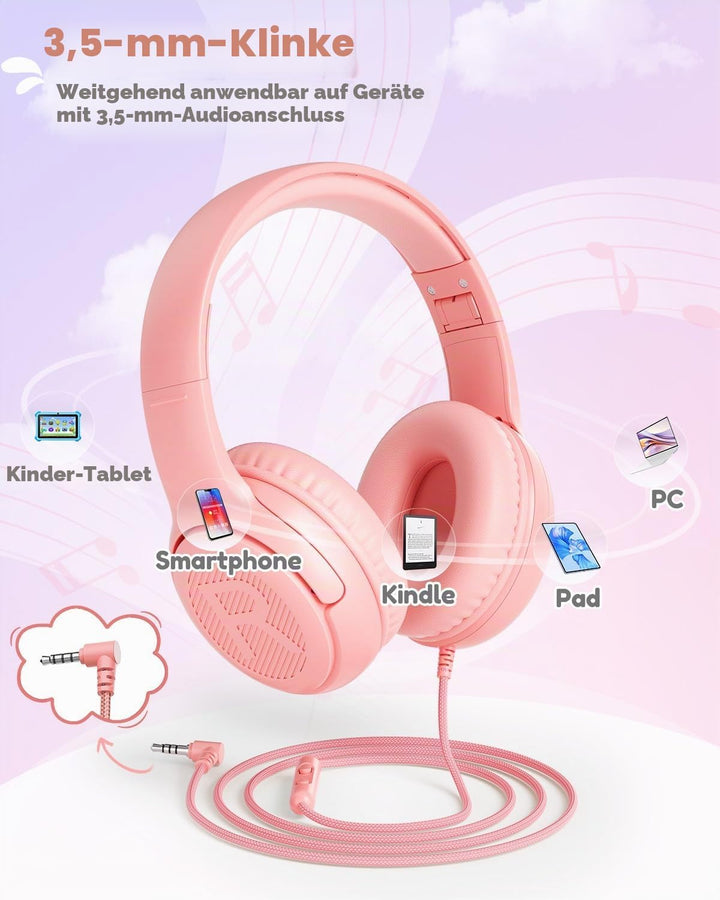Kopfhörer Kinder, Kabel Kinderkopfhörer mit Mikrofon, Over Ear kopfhörer Kinder 85/94dB Lautstärkenb