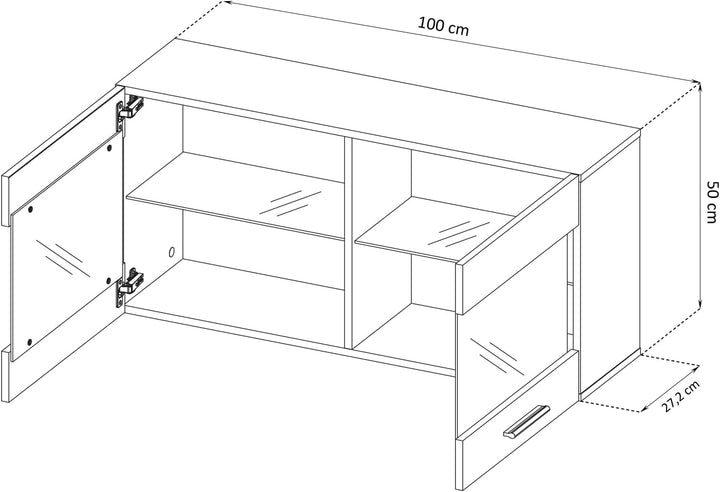 Komodee, Vitrine Schrank Savona, Wotan/Weiss, Breite 100cm x Höhe 50cm x Tiefe 30cm, ohne LED, 2 Gla