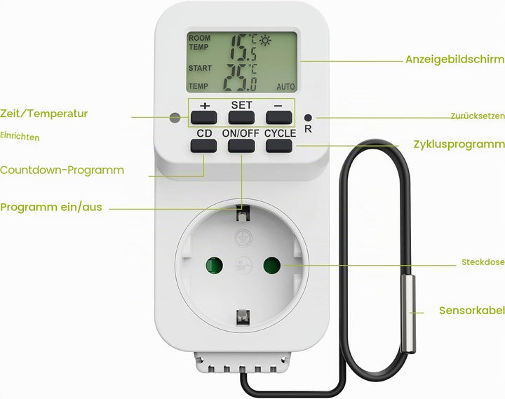 Perfect Steckdosen-Thermostat - Klimaregelung - 5-30°C - 3500W - 230V/16A - für Heiz- und Kühlgeräte