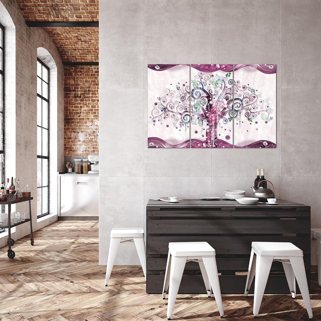 Runa Art Wandbilder Gustav Klimt Baum des Lebens Bild XXL Wohnzimmer Rosa Abstrakt 120 x 80 cm 3 Tei