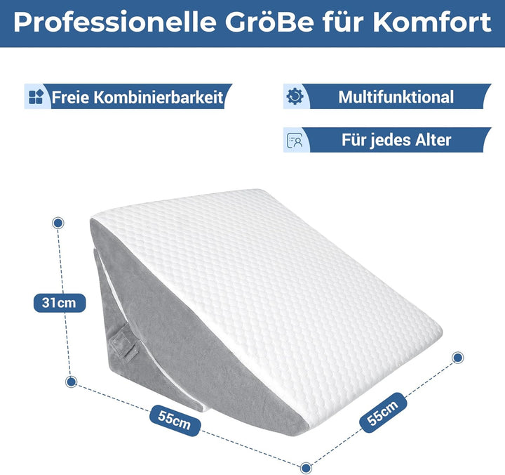 Verstellbares Keilkissen, Hochdichteschaum Lesekissen mit Nackenrolle für Bett und Sofa, Ergonomisch
