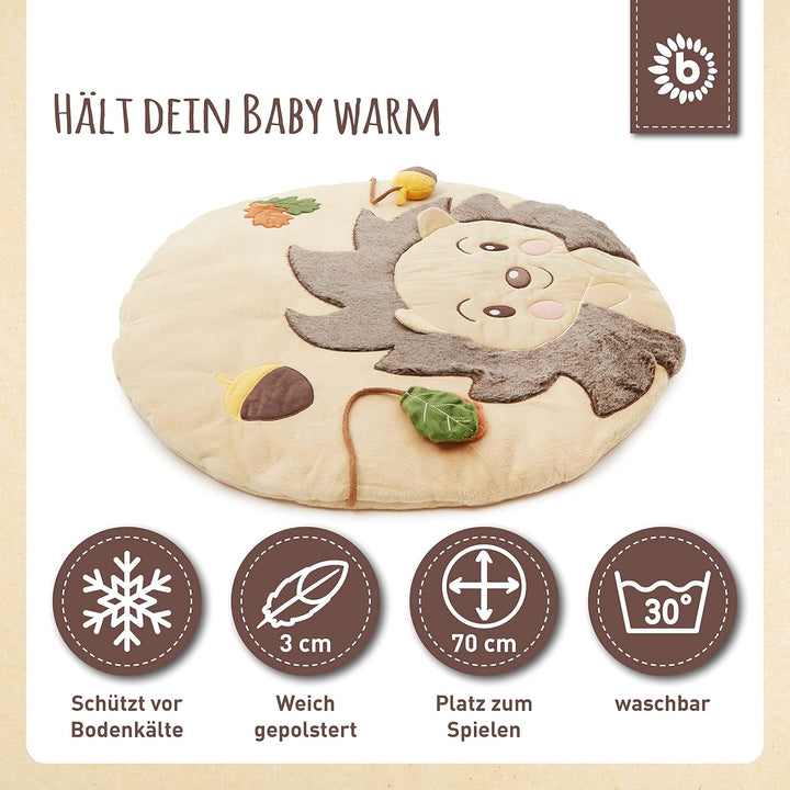 Bieco Baby Krabbeldecke Ø 70 cm | Igel Motiv Activity Decke Baby | Krabbeldecke für Baby | Geeignet