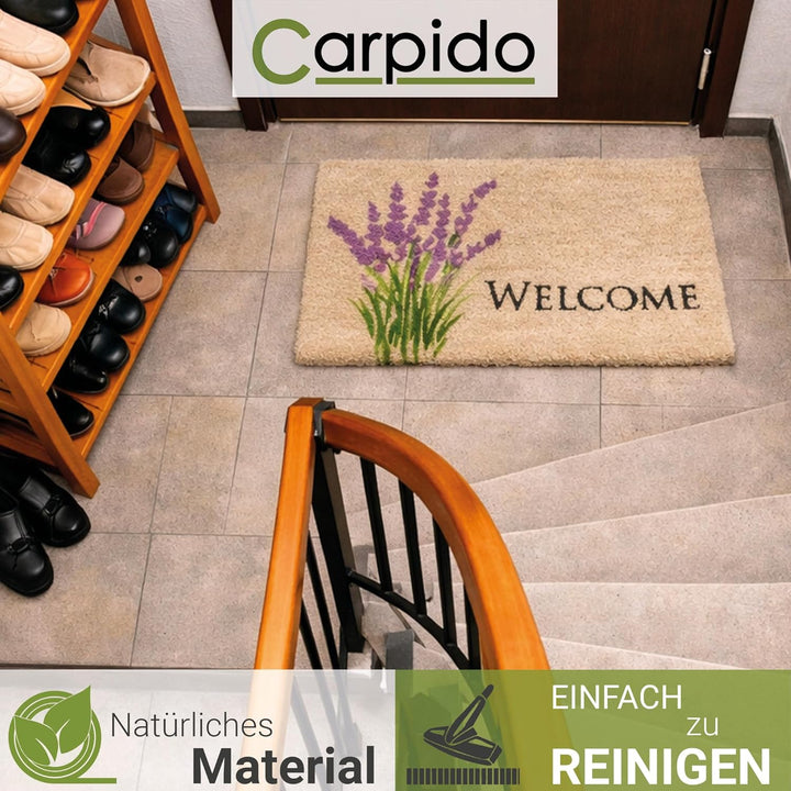 Carpido Fussmatte Kokos Lavendel - Türmatte 2er Set 40 x 60 cm - antibakterielle Eingangsmatte natür