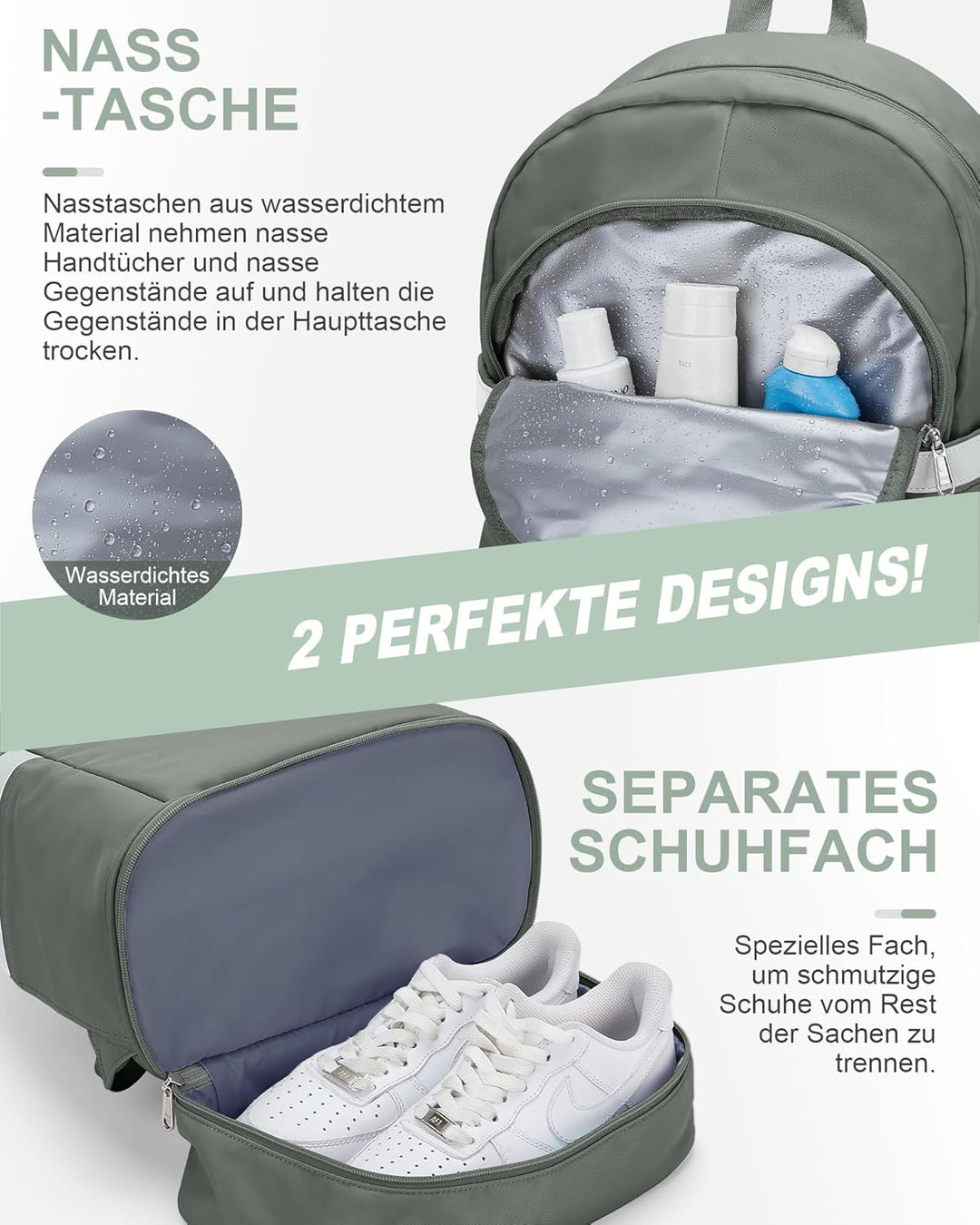 suradar Sportrucksack Damen Grosser Reiserucksack mit Schuhfach und Nasstasche für Damen Herren Lapt