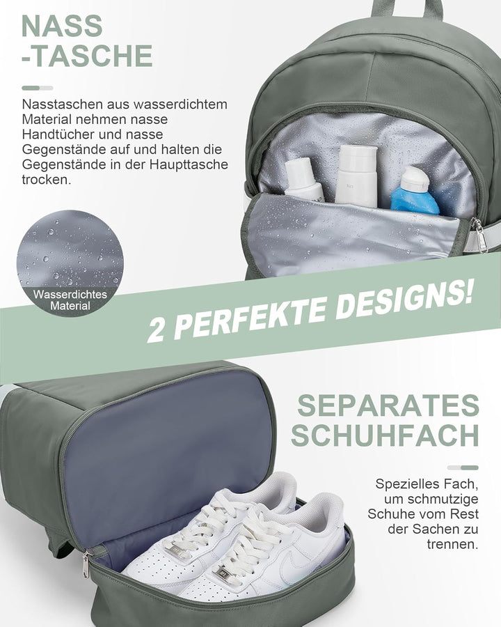 suradar Sportrucksack Damen Grosser Reiserucksack mit Schuhfach und Nasstasche für Damen Herren Lapt