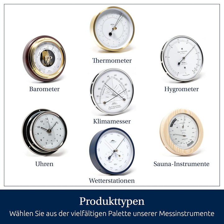 Fischer 1508B-45 – maritimes Innenbarometer – 125 mm Druckmesser, Ziffernblatt weiss, Messing-Gehäus