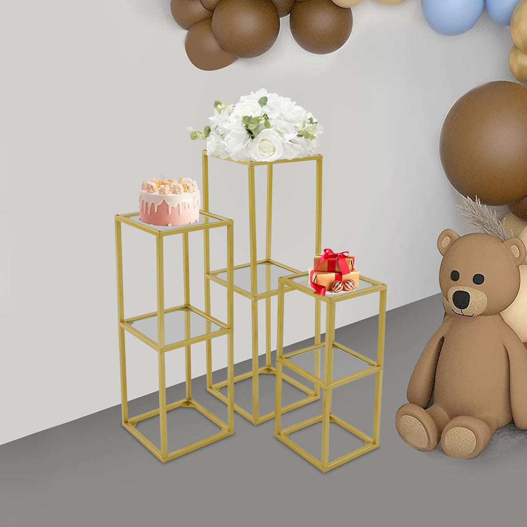 3 Stück Metall Blumenständer geometrisches Display Rack Pflanzenständer Gold Mittelstücke Vasen Stan