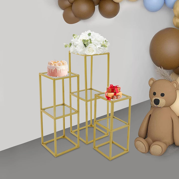 3 Stück Metall Blumenständer geometrisches Display Rack Pflanzenständer Gold Mittelstücke Vasen Stan