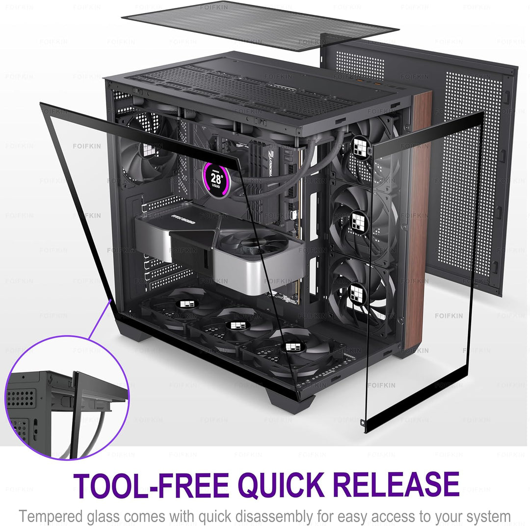 FOIFKIN M9 PC Gehäuse - Walnuss-Frontblende,Vorinstallierte 7 ohne RGB-Lüfter, ATX Mid-Tower Gaming
