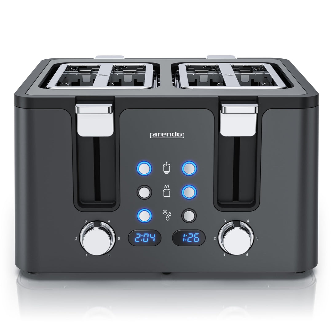 Arendo - Toaster 4 Scheiben Edelstahl - mit Brötchenaufsatz - LED Anzeige Restzeitanzeige – Doppelwa