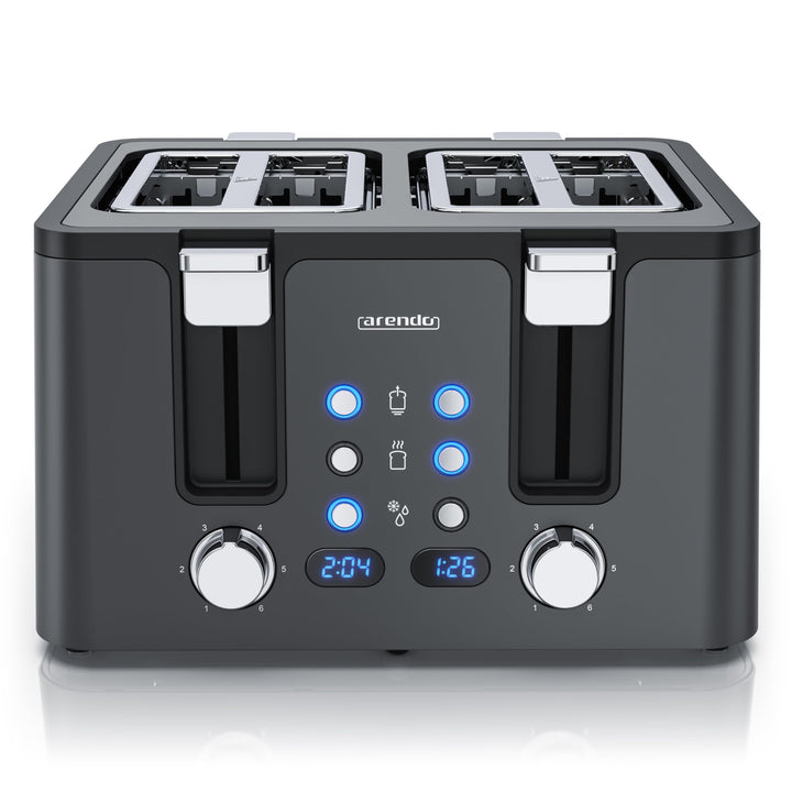Arendo - Toaster 4 Scheiben Edelstahl - mit Brötchenaufsatz - LED Anzeige Restzeitanzeige – Doppelwa