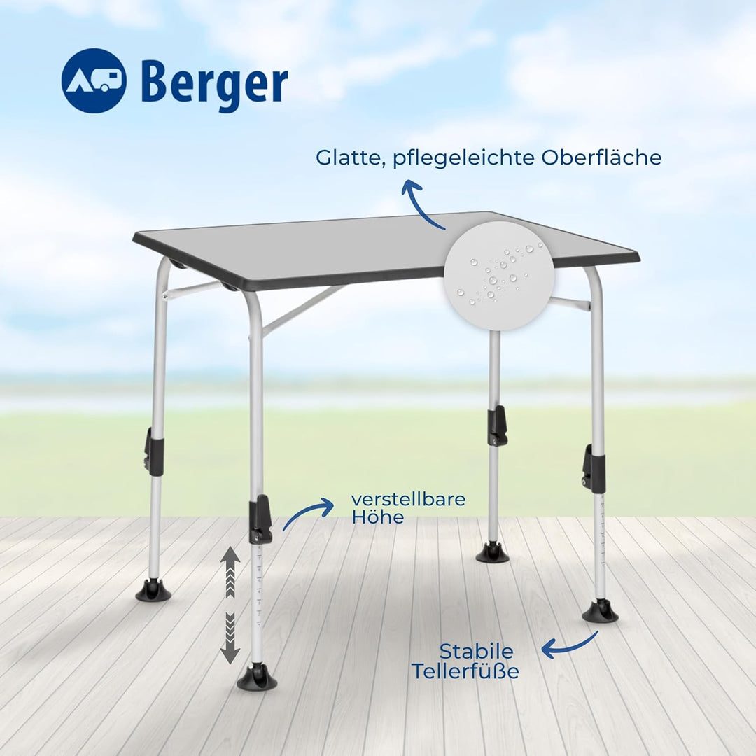 BERGER Ivalo 1 Campingtisch - Klapptisch Höhenverstellbar 80 x 60 cm Alu Campingtisch Klappbar Campi