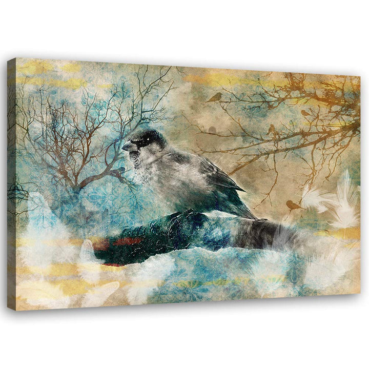 Feeby Wanddeko Vogel Leinwandbild Kunstdruck abstrakt Beige 100x70 cm M14228 100x70 cm, M14228 100x7