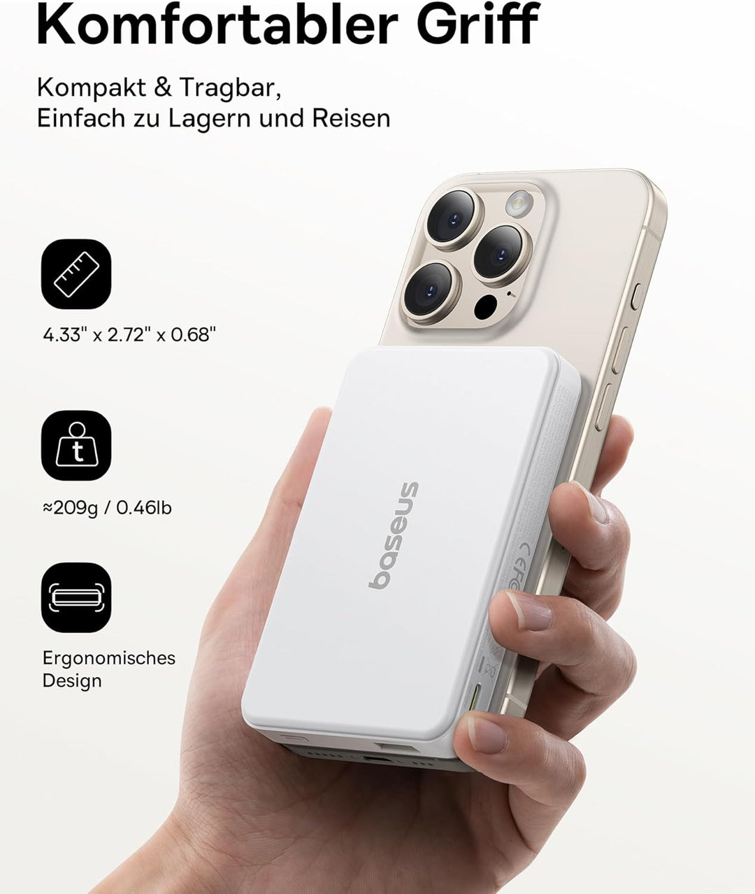 Baseus Qi2 Magsafe Powerbank 10000mAh, Magnetische Power Bank Kabellose, Externe Batterie PD 22.5W S