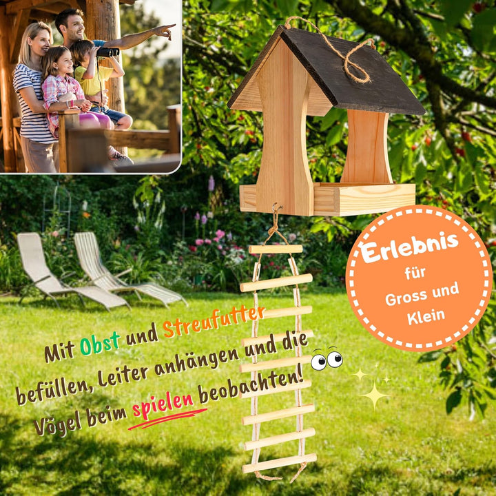 growpile Vogelhaus-Box grosses Vogelhaus mit 5 Nistplätzen und Kleiner Leiter und einem Vogelfutterh