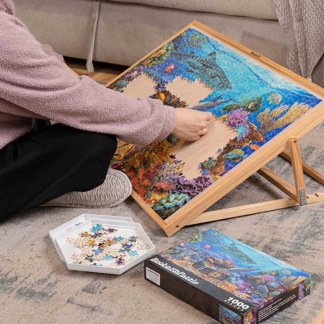 Becko Adjustable Wooden Puzzle Board Jigsaw Puzzle Plateau Puzzle Easel for Adults and Kids for Puzz